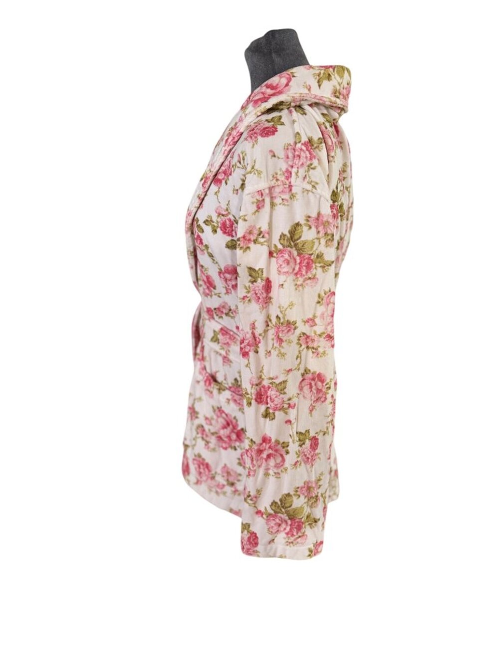 LoveShackFancy Floral Belted Robe S/M Pink & Green Roses Shawl Collar Soft Terry - Picture 3 of 7